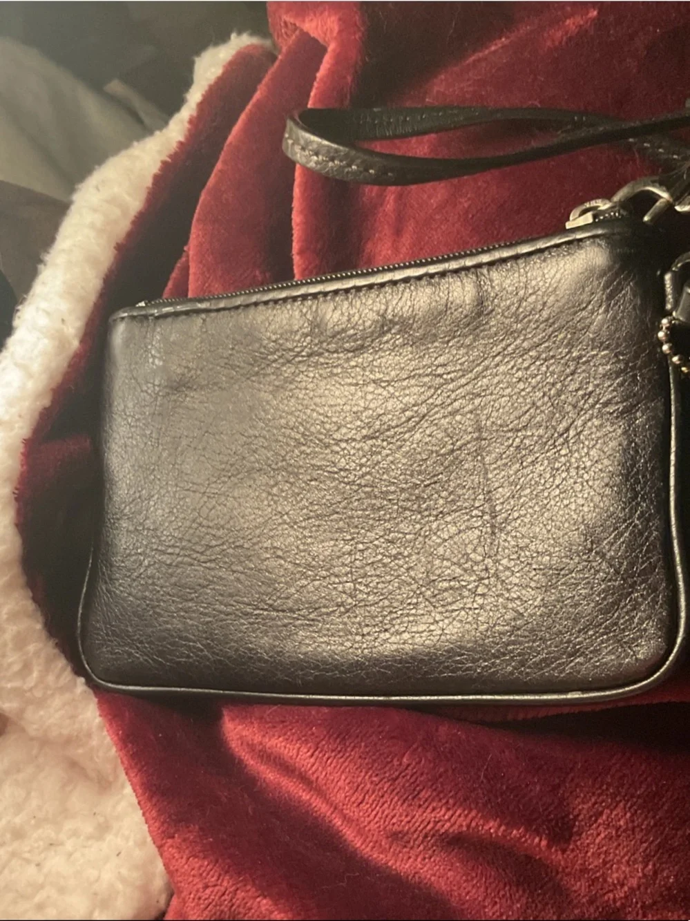 Coach Black Leather Wristlet with Silver Coach Horse & Carriage Logo